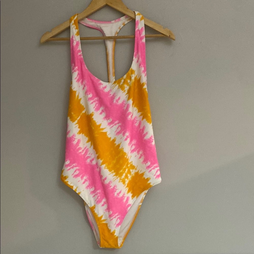 Aerie New!  women Pink Orange Tie Dye One piece swimsuit size L